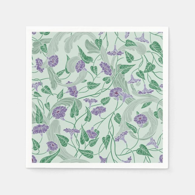 Morning Glories Blue Garden Print Paper Napkins (Front)