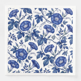 Morning Glories Cobalt Blue White Delft Style Napkin