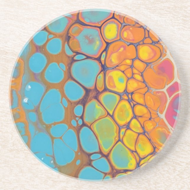 Morning Glory Abstract Yellow Orange Teal Bubbly  Coaster (Front)