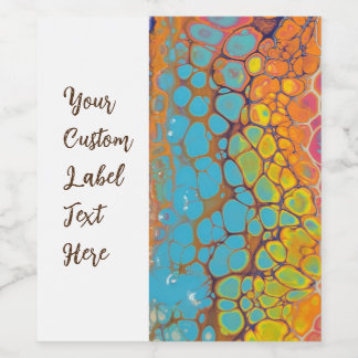 Morning Glory Abstract Yellow Teal Orange Pink Wine Label
