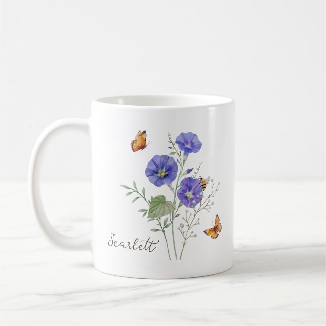 Morning Glory Birth Month Flower Coffee Mug (Left)