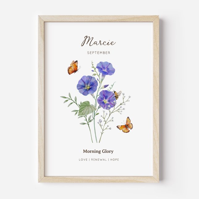 Morning Glory Birth Month Flower Poster (Example of morning glory birth flower poster once framed. )