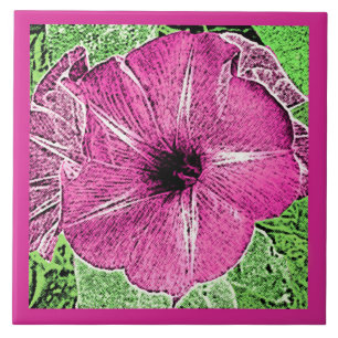 Morning Glory Block Print, Fuchsia Pink Ceramic Ti Tile