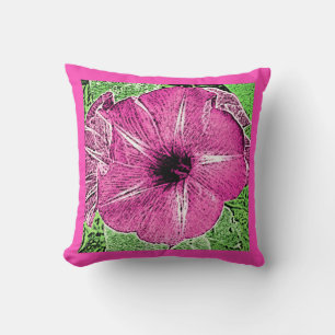 Morning Glory Block Print - fuchsia pink Cushion