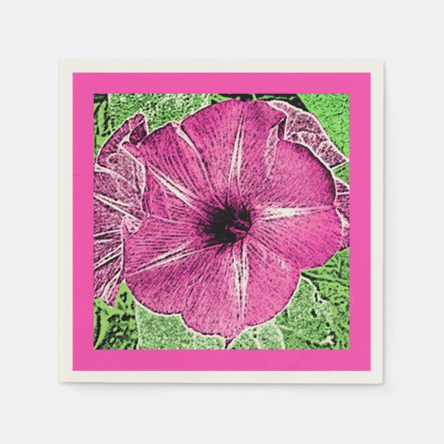 Morning Glory Block Print - fuchsia pink Napkin (Front)