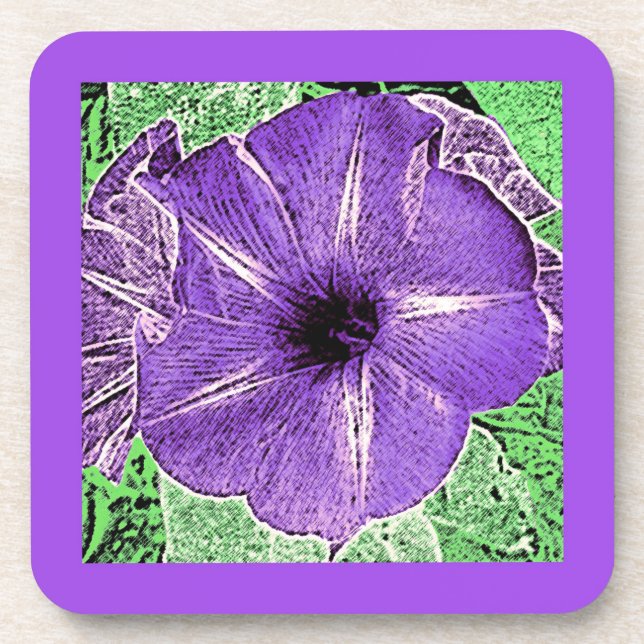 Morning Glory Block Print - soft violet Coaster (Front)
