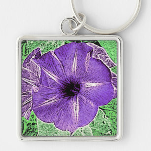 Morning Glory Block Print - soft violet Key Ring