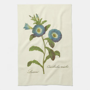 Morning Glory Blue Illustration Tea Towel