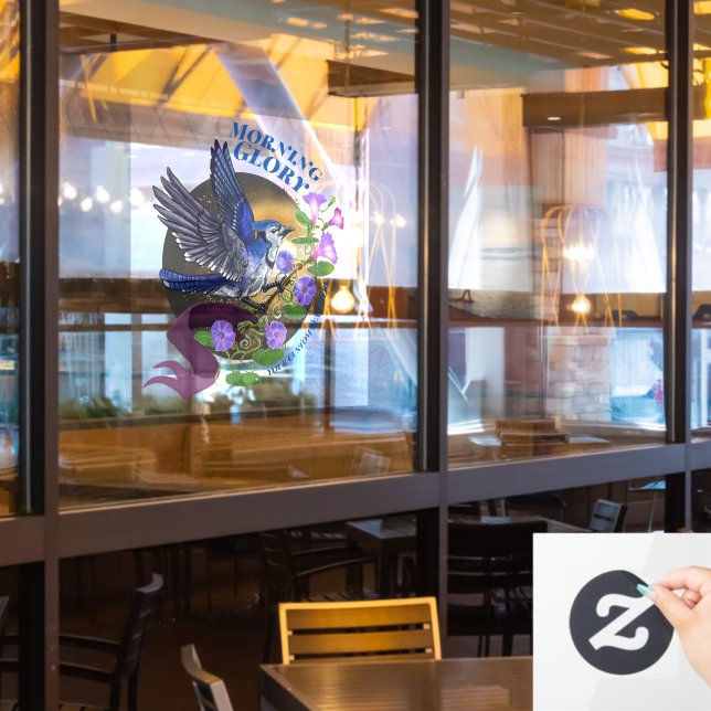 Morning Glory BlueJay Custom Window Cling (Restaurant Window)
