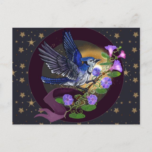 Morning Glory BlueJay   Holiday Postcard (Front)