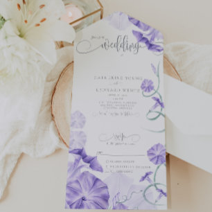 Morning Glory Calligraphy Wedding  All In One Invitation