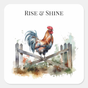 Morning Glory: Eatercolor Rooster, custom Square Sticker