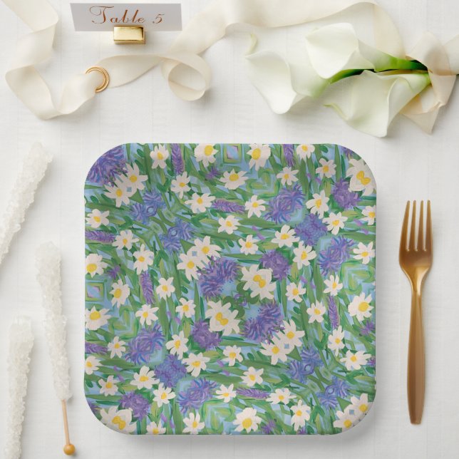 Morning Glory Floral, 9" Square Paper Plate (Wedding)