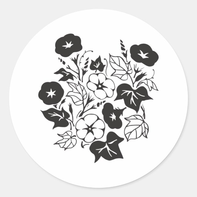 Morning Glory Flower Garden BW I  Classic Round Sticker (Front)