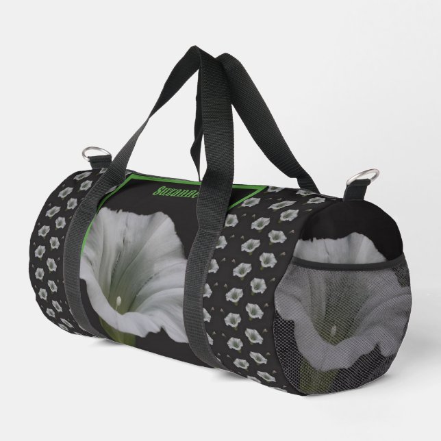 Morning Glory Flower Mirror Pattern Personalised Duffle Bag (Right Corner)