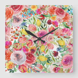 Morning Glory Flower Square Wall Clock