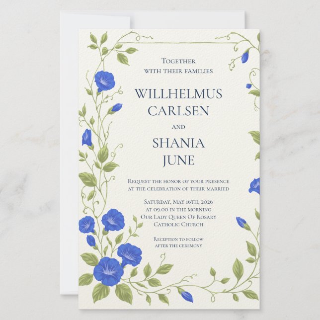 Morning Glory Flower Wedding Invitation Stationery (Front)