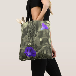 Morning Glory Flowers Partial Colour Tote Bag