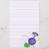 Morning Glory Flowers Purple Lined Stationery