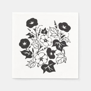Morning Glory Illustration BW I Napkin