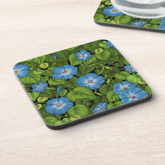 Morning glory in blue and green coaster (Left Side)