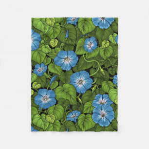 Morning glory in blue and green fleece blanket