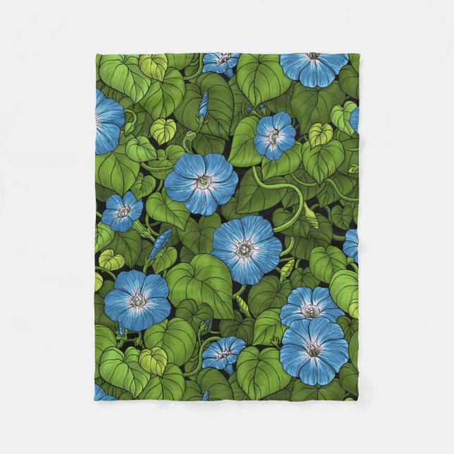 Morning glory in blue and green fleece blanket (Front)