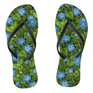 Morning glory in blue and green jandals