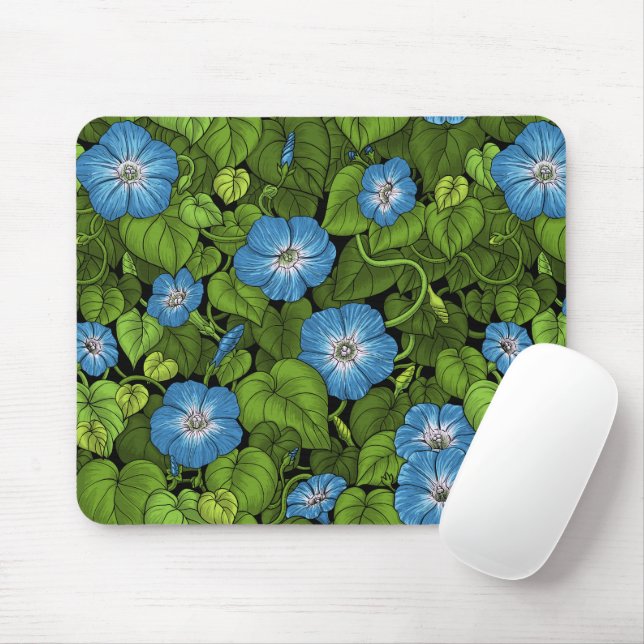 Morning glory in blue and green mouse pad (With Mouse)