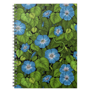 Morning glory in blue and green notebook