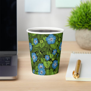 Morning glory in blue and green paper cups