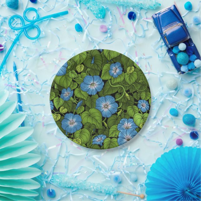 Morning glory in blue and green paper plate (Party)