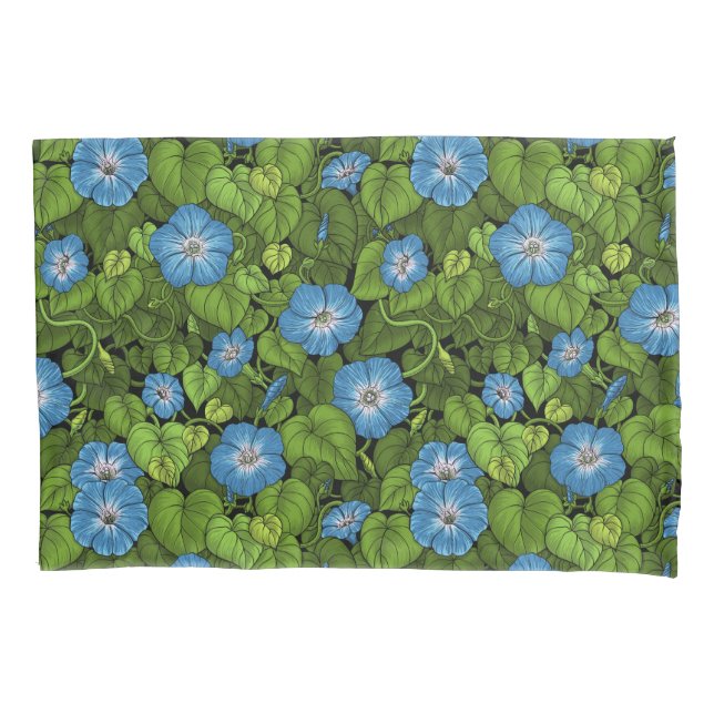 Morning glory in blue and green pillowcase (Front-Left)
