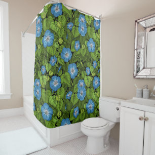 Morning glory in blue and green shower curtain
