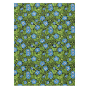 Morning glory in blue and green tablecloth