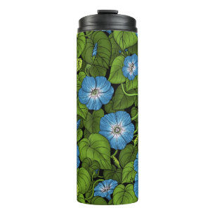 Morning glory in blue and green thermal tumbler