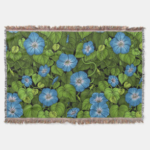 Morning glory in blue and green throw blanket
