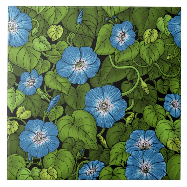 Morning glory in blue and green tile (Front)