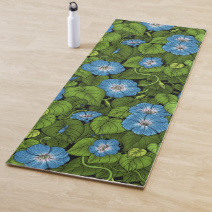 Morning glory in blue and green yoga mat