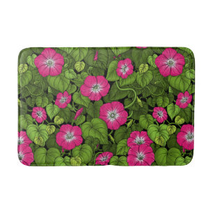 Morning glory in pink and green bath mat