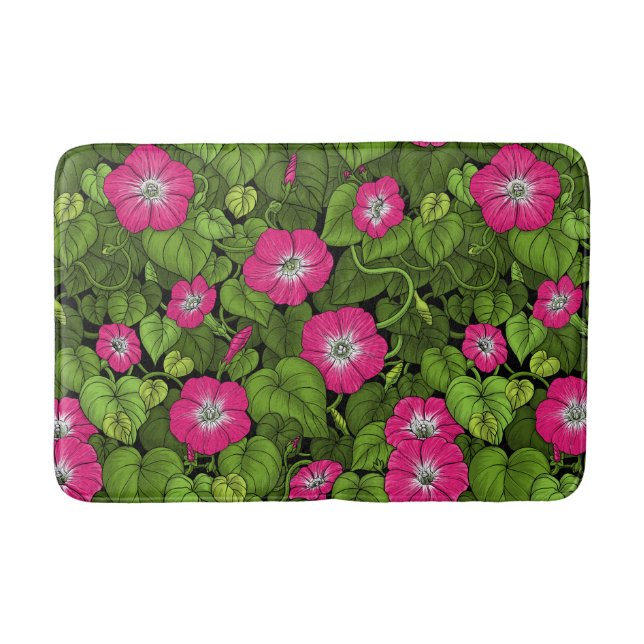 Morning glory in pink and green bath mat (Front)