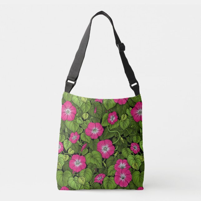Morning glory in pink and green crossbody bag (Front)