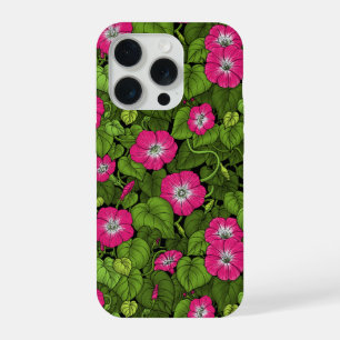 Morning glory in pink and green iPhone 15 pro case