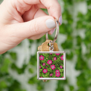 Morning glory in pink and green key ring