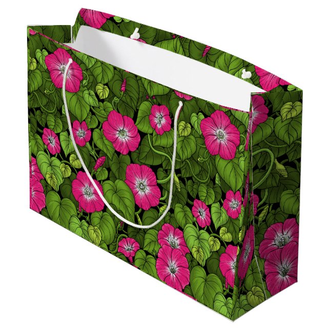 Morning glory in pink and green large gift bag (Back Angled)