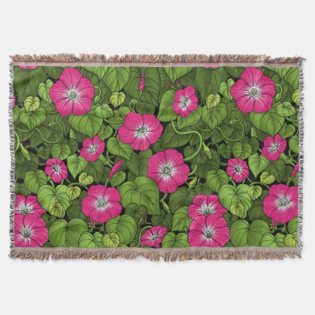 Morning glory in pink and green throw blanket (Front)