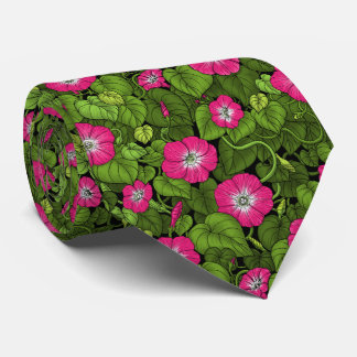 Morning glory in pink and green tie