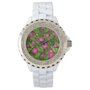 Morning glory in pink and green watch