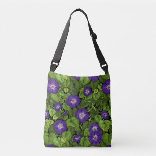 Morning glory in purple and green crossbody bag