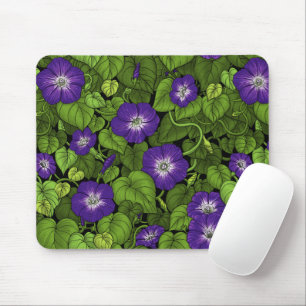 Morning glory in purple and green mouse pad